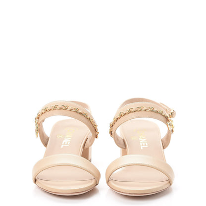 Chanel Lambskin Chain Sandals 38 Beige 2 of 10
