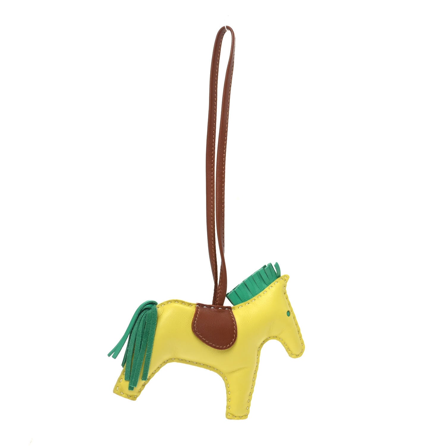 Hermes Milo Lambskin Grigri Rodeo Horse Bag Charm MM Lime Menthe Fauve 1 of 4