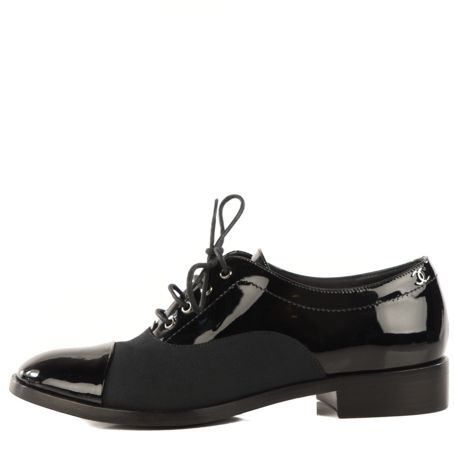 Chanel Patent Grosgrain Lace Up Oxfords 36.5 Black 1 of 8