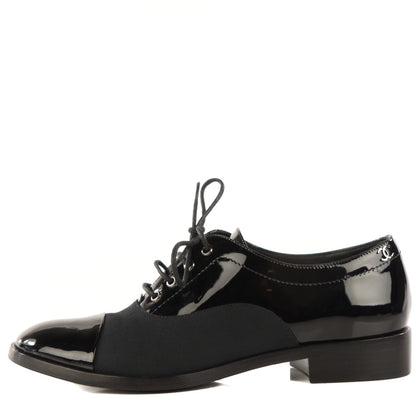 Chanel Patent Grosgrain Lace Up Oxfords 36.5 Black 1 of 8