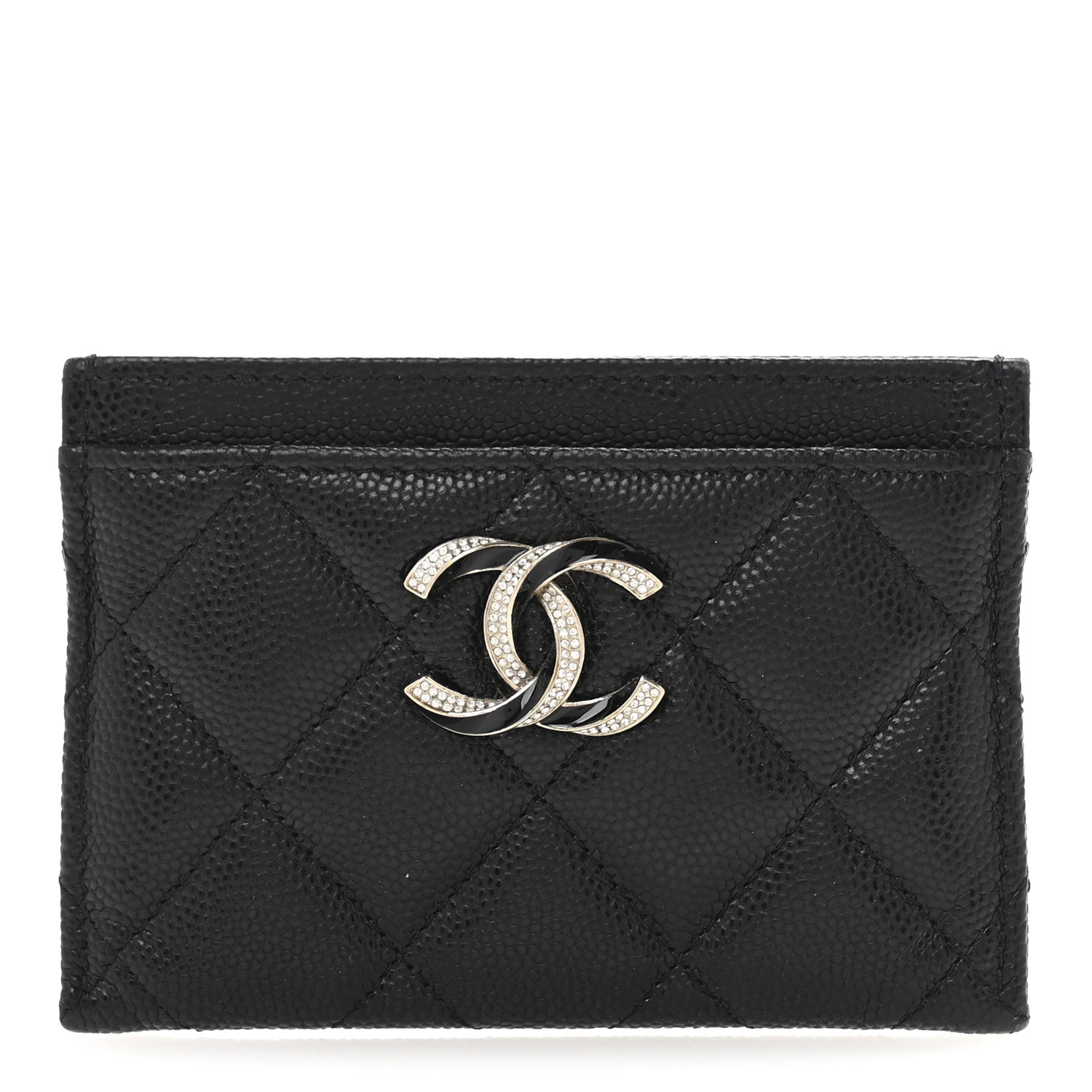 Chanel Caviar Quilted Crystal Enamel CC Card Holder Black 1 of 10