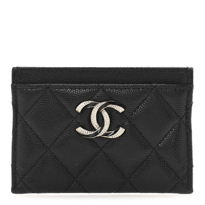Chanel Caviar Quilted Crystal Enamel CC Card Holder Black 1 of 10