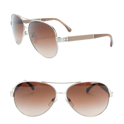 Chanel Lambskin Quilted CC Aviator Sunglasses 4195-Q Silver Taupe 1 of 7