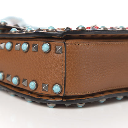 Valentino Garavani Calfskin Embroidered Medium Guitar Strap Rockstud Rolling Flap Saddle Bag Light Cuir 11 of 13