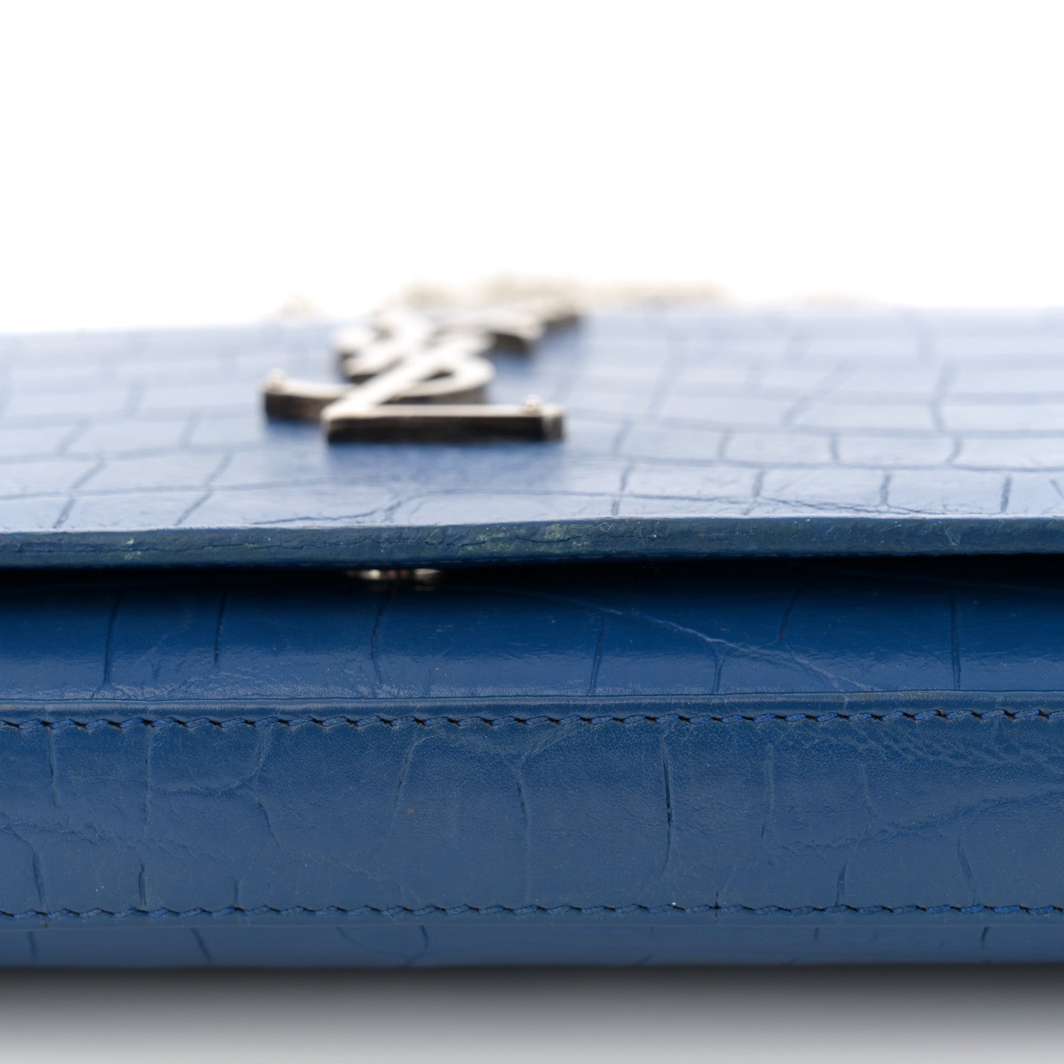 Saint Laurent Calfskin Crocodile Embossed Monogram Chain Wallet Royal Blue 18 of 18