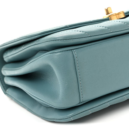 Chanel Lambskin Chevron Quilted Gold Top Handle Flap Bag Blue 9 of 11