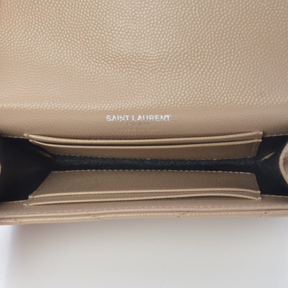 Saint Laurent Grain De Poudre Matelasse Chevron Small Monogram Envelope Wallet Dark Beige 5 of 8