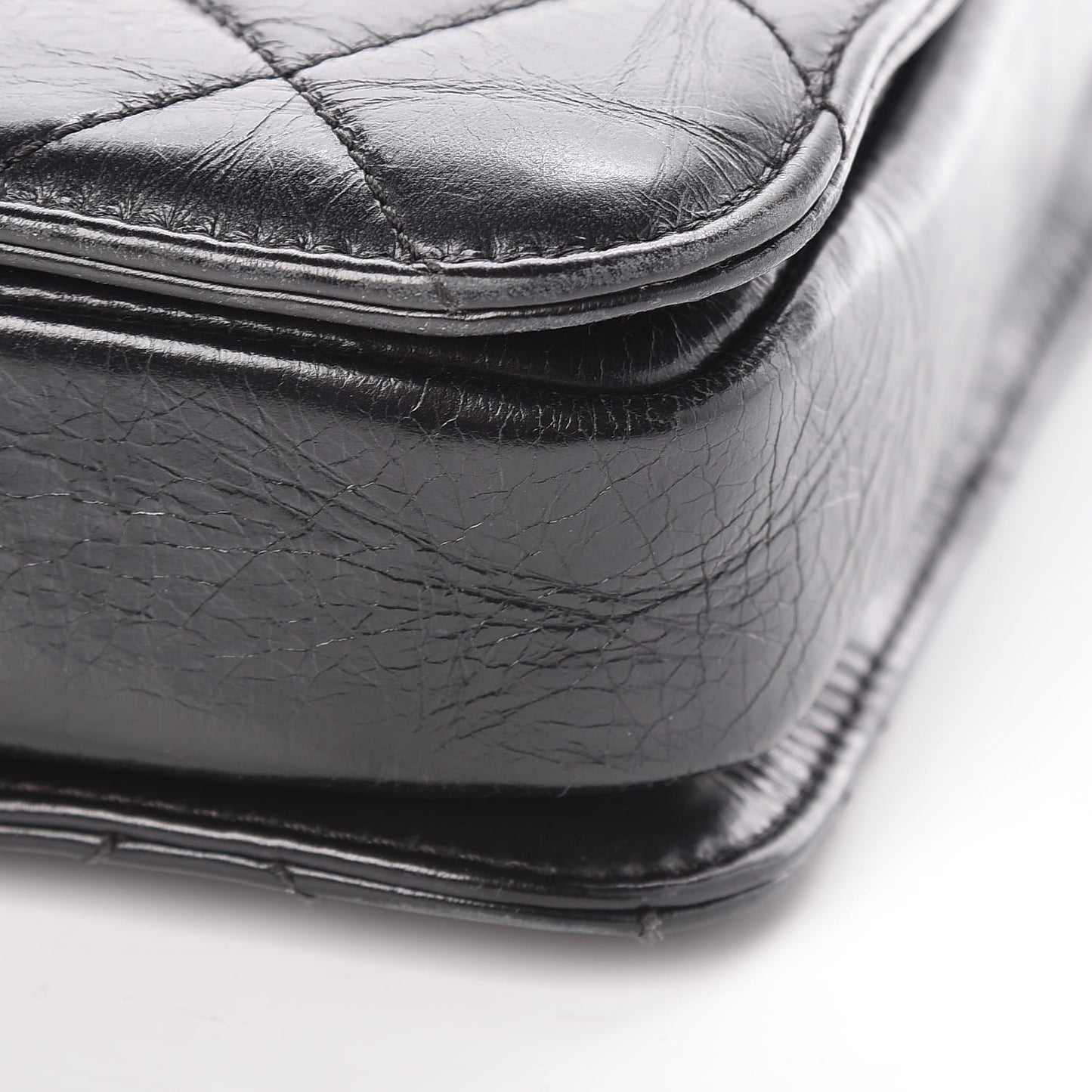 Glazed Calfskin Quilted Large Perfect Edge Flap Black