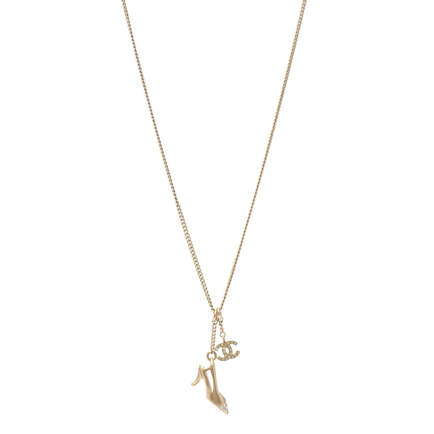 Chanel Crystal CC Heel Motif Necklace Gold 1 of 4