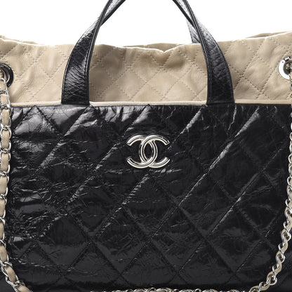Chanel Glazed Calfskin Lambskin Portobello Tote Black Beige 15 of 15
