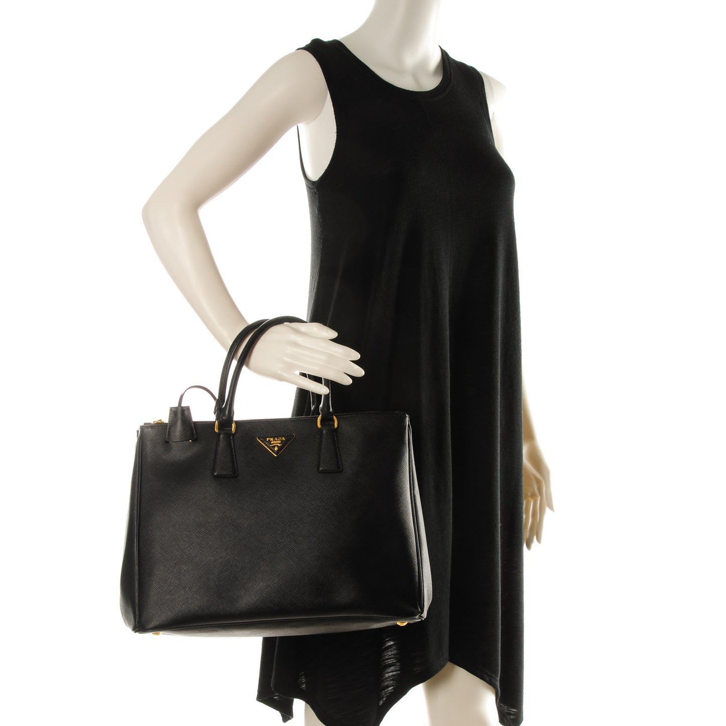 Saffiano Large Galleria Double Zip Tote Black