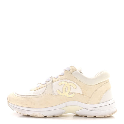 Chanel Suede Calfskin Fabric CC Sneakers 42 White 1 of 7