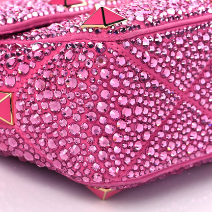 Valentino Garavani Crystal Suede Enamel Medium Roman Stud Shoulder Bag Pink PP 8 of 9