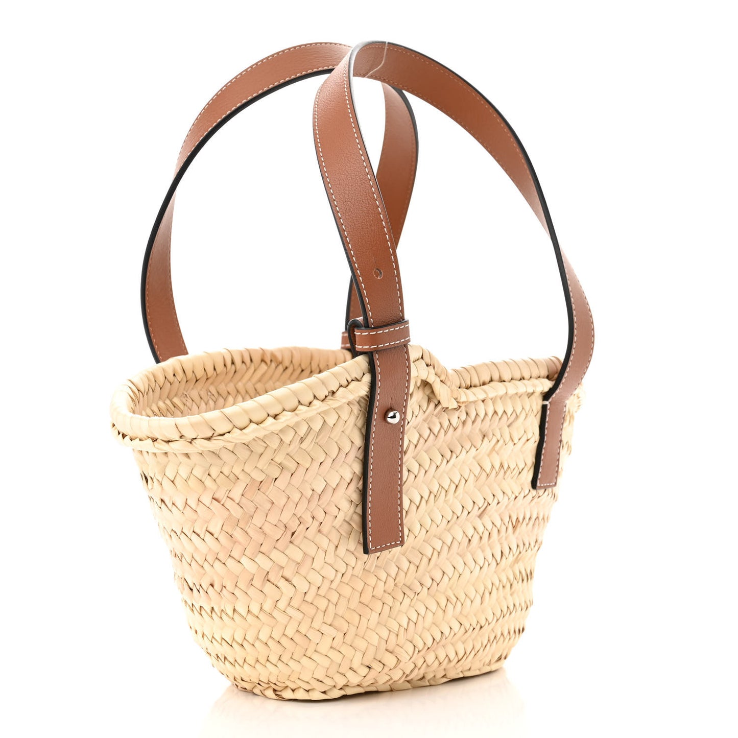 Raffia Small Basket Tote Bag Natural Tan Navy