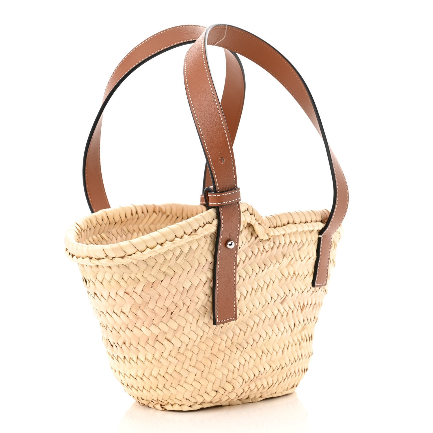 Loewe Raffia Small Basket Tote Bag Natural Tan Navy 3 of 11