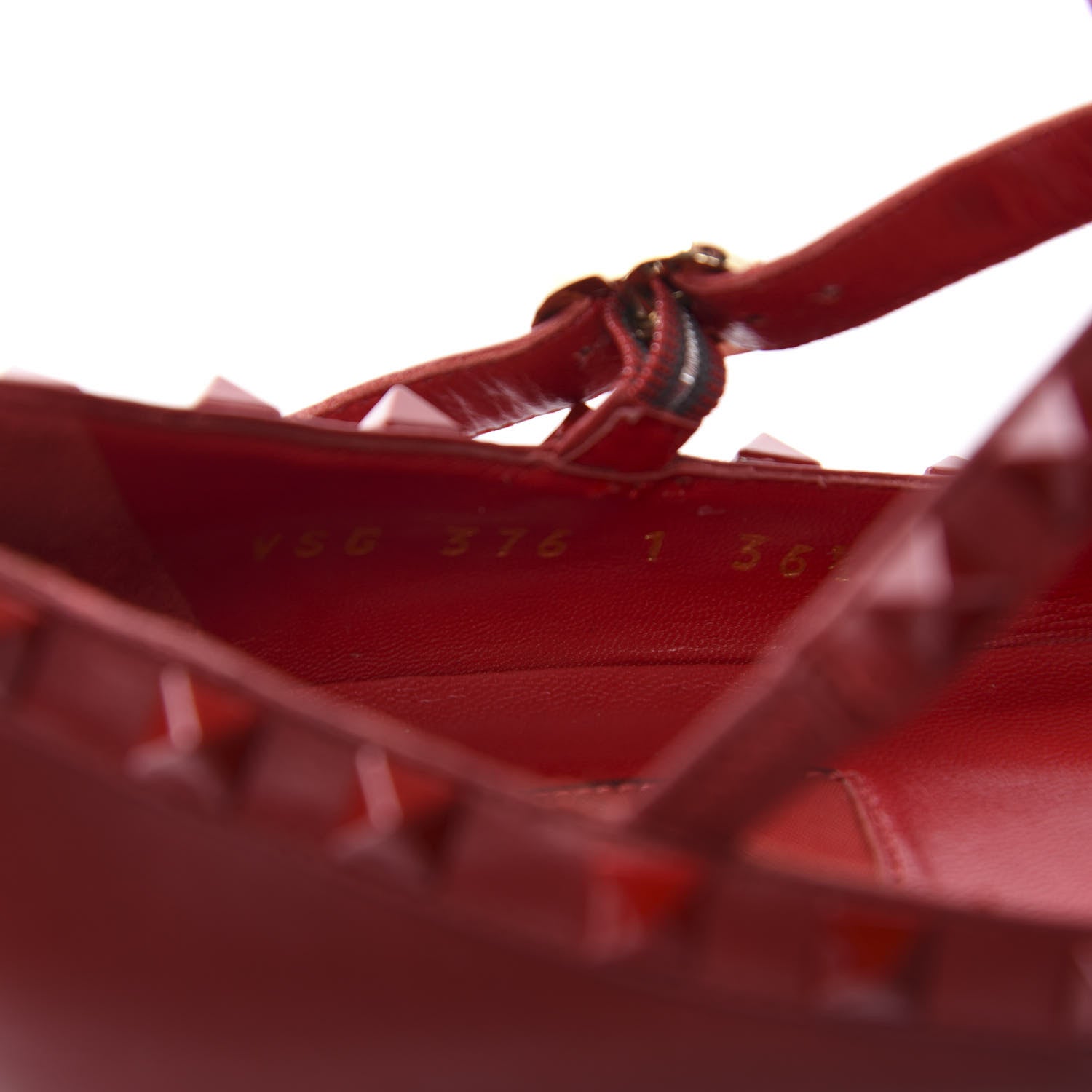 Valentino Garavani Calfskin Lacquered Monochrome Rockstud Cage Ballerina Flats 36.5 Rosso Valentino 9 of 9