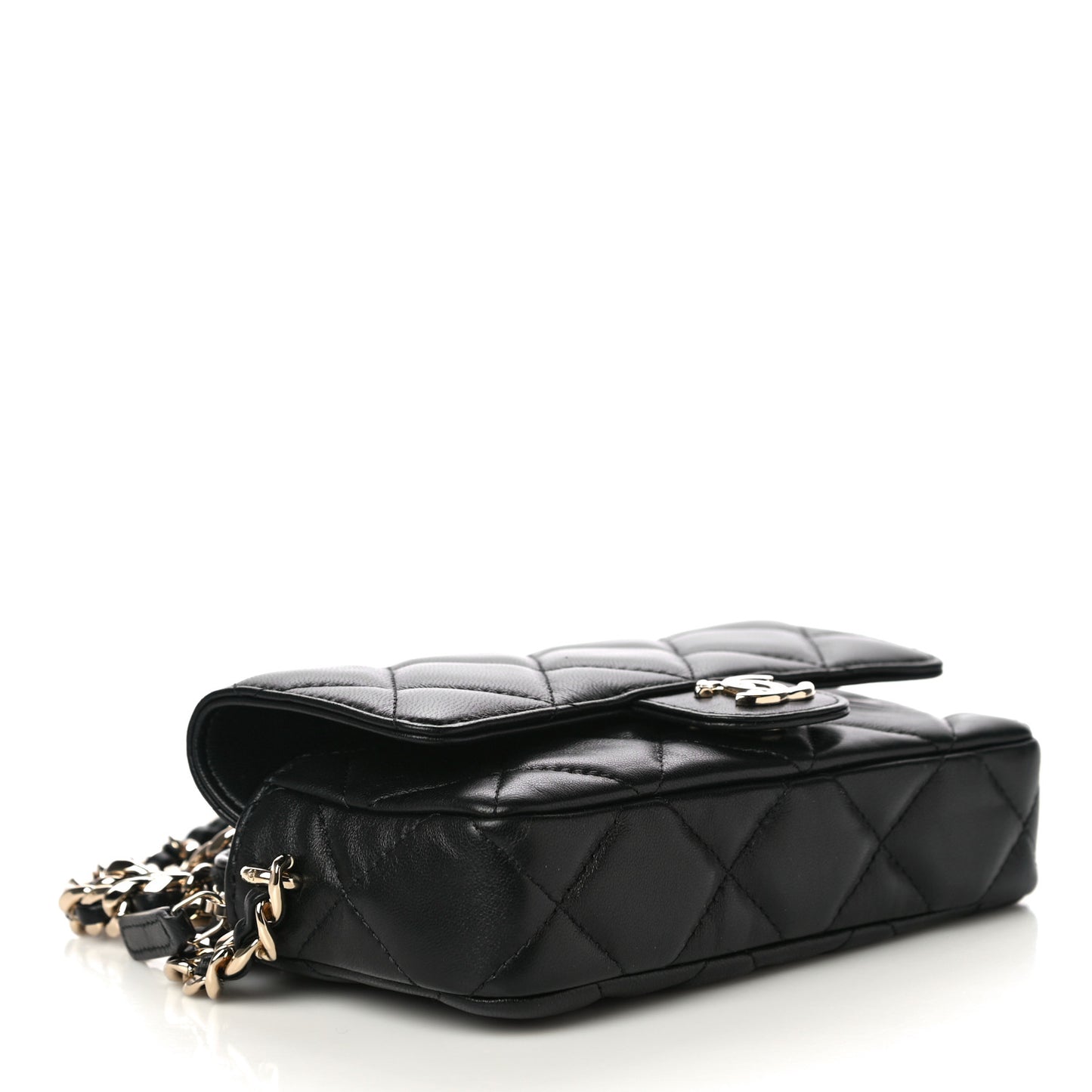 Lambskin Quilted Resin Bi-Color Flap Phone Holder With Chain Black