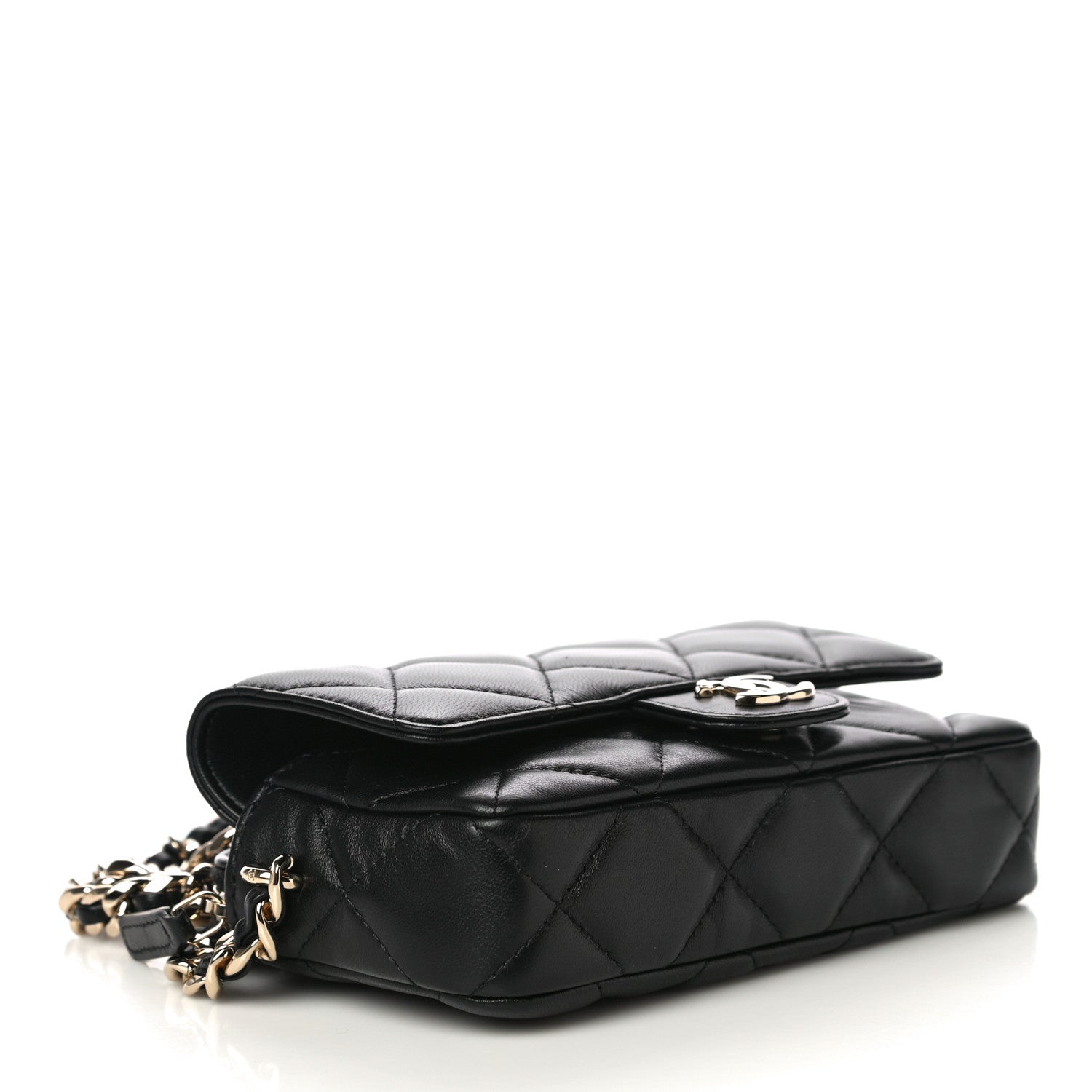 Chanel Lambskin Quilted Resin Bi-Color Flap Phone Holder With Chain Black 4 of 12