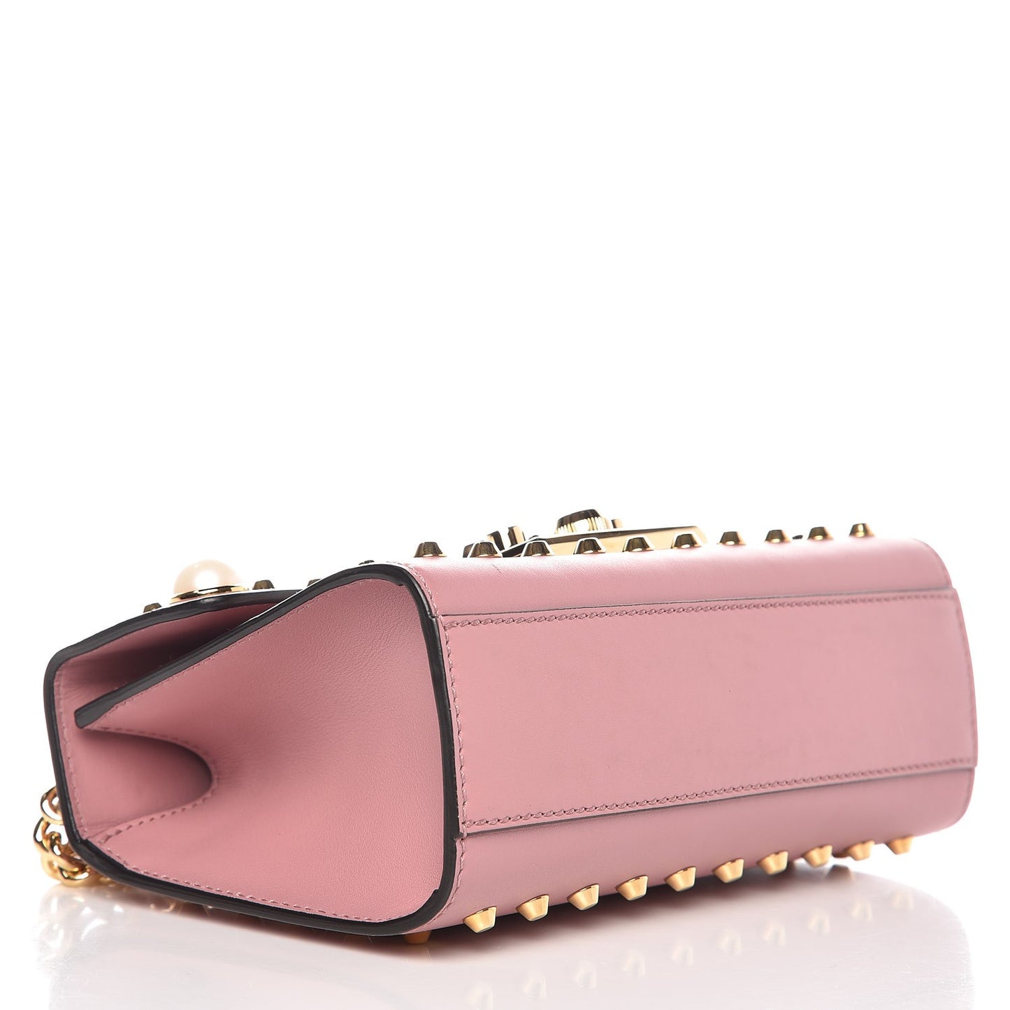 Calfskin Studded Small Padlock Shoulder Bag Carmine Rose