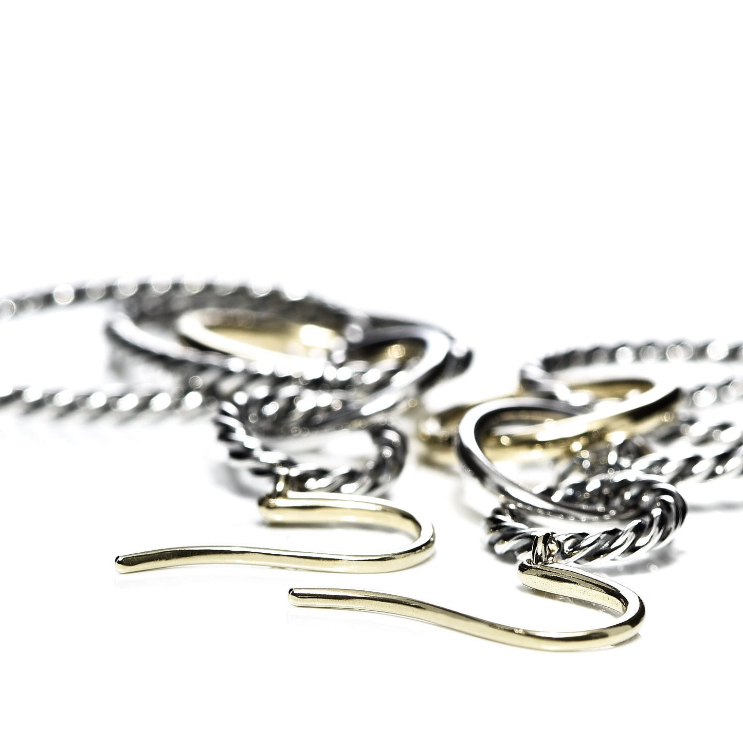 Sterling Silver 18K Yellow Gold Mobile Oval Drop Earrings