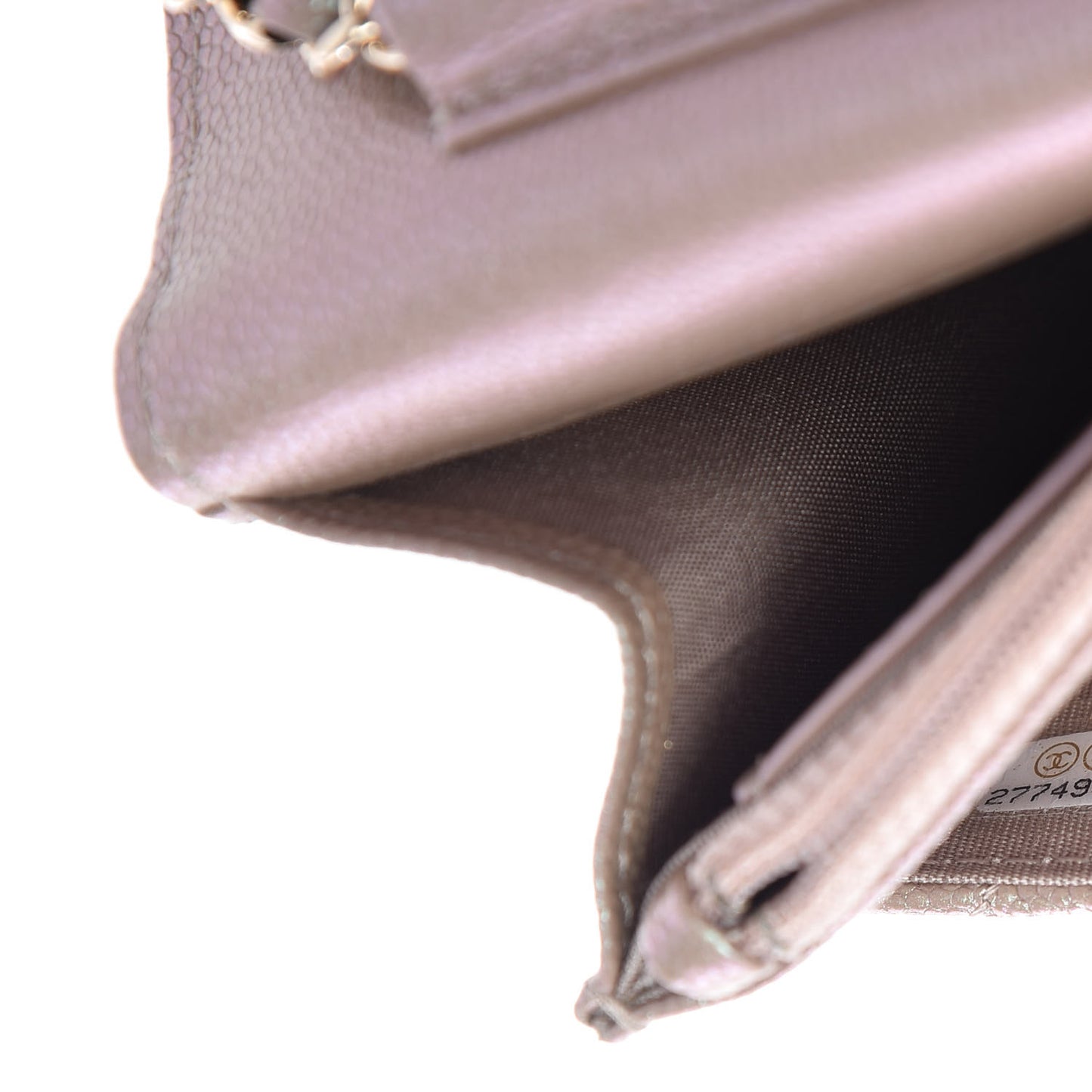 Iridescent Caviar Quilted Wallet On Chain WOC Beige