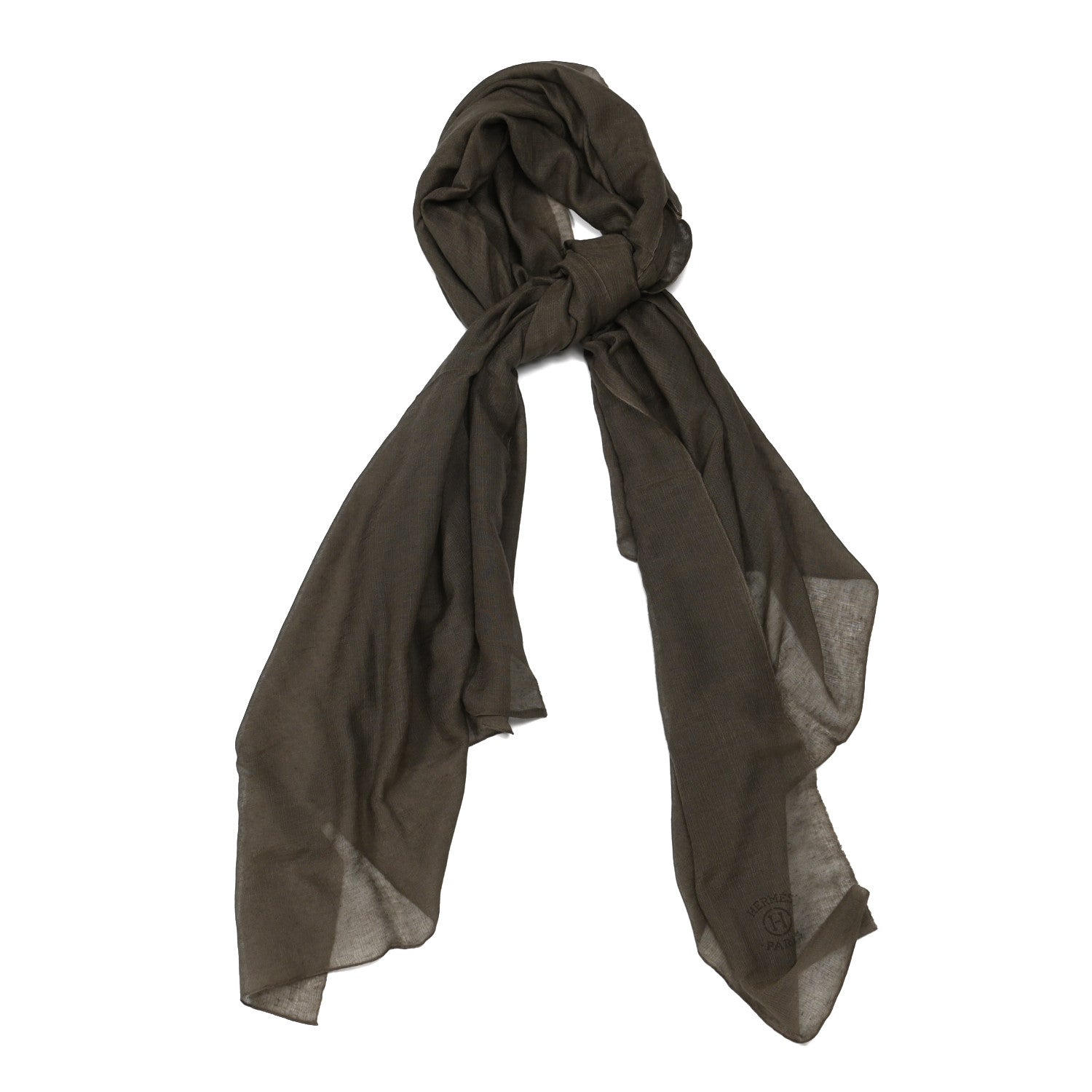 Hermes Cashmere Silk Plume Unie Stole Etoupe 1 of 4