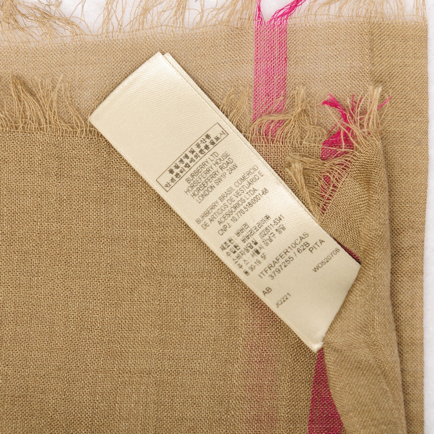 Burberry Wool Silk Giant Check Scarf Taupe Pink 4 of 6
