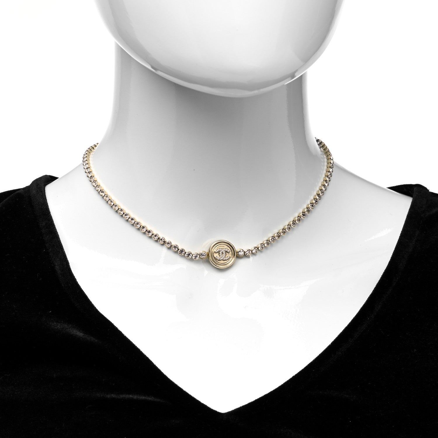 Chanel Crystal CC Chain Short Necklace Gold 2 of 5