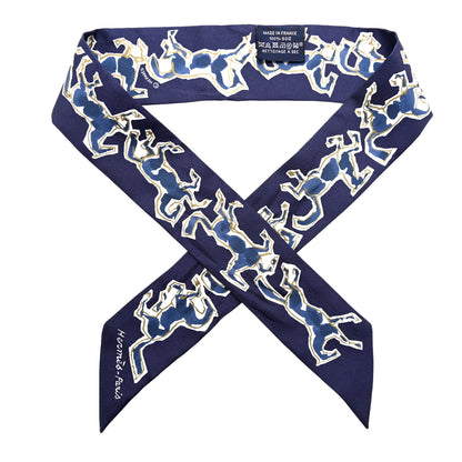 Hermes Silk Chevaux En Liberte Twilly Marine Indigo Blanc 1 of 5