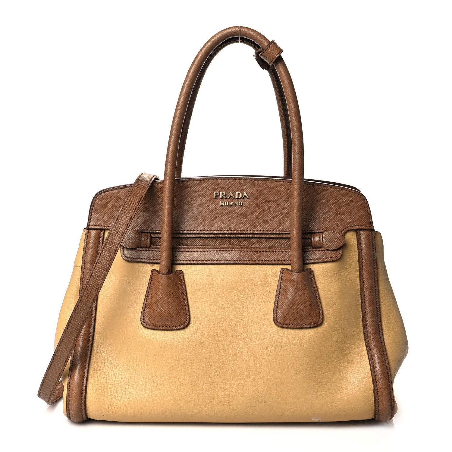Prada Saffiano City Calfskin Bi-Color Tote Ginestra Caramel 1 of 17