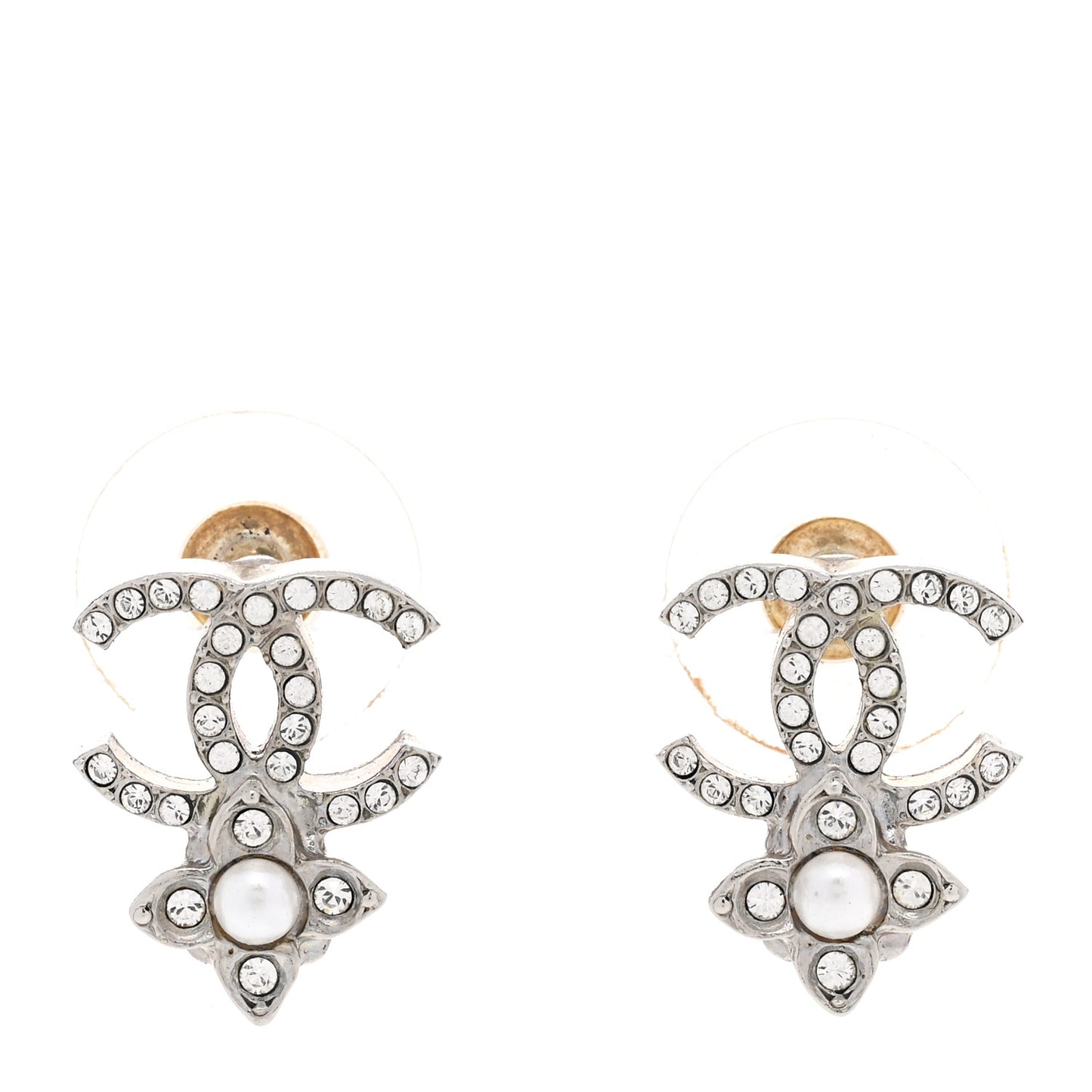 Crystal Pearl Flower CC Earrings Silver
