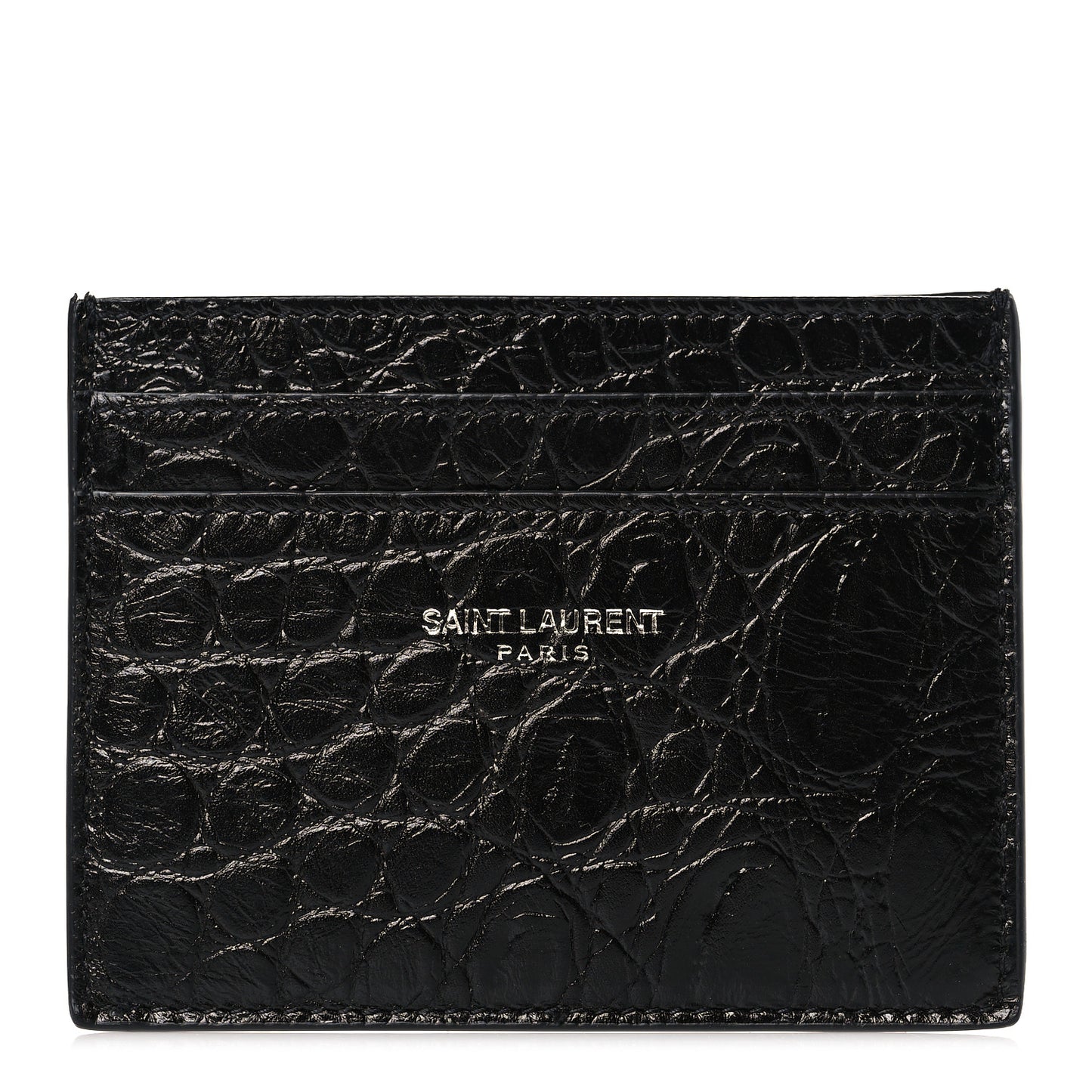 Calfskin Crocodile Embossed Card Case Black
