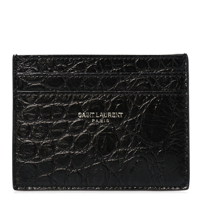 Saint Laurent Calfskin Crocodile Embossed Card Case Black 1 of 6