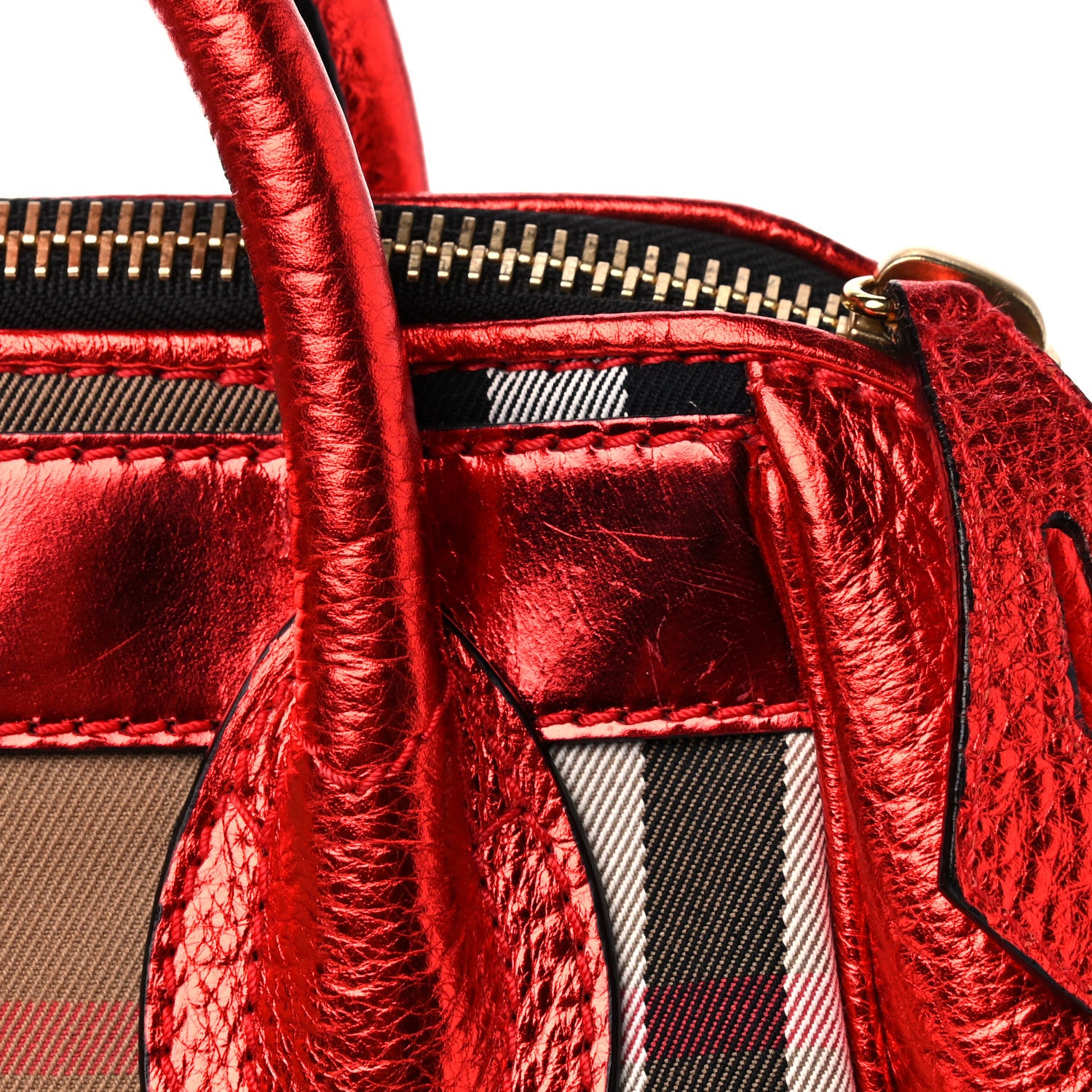 Burberry Prorsum Metallic Calfskin House Check Small Blaze Satchel Cadmium Red 12 of 14