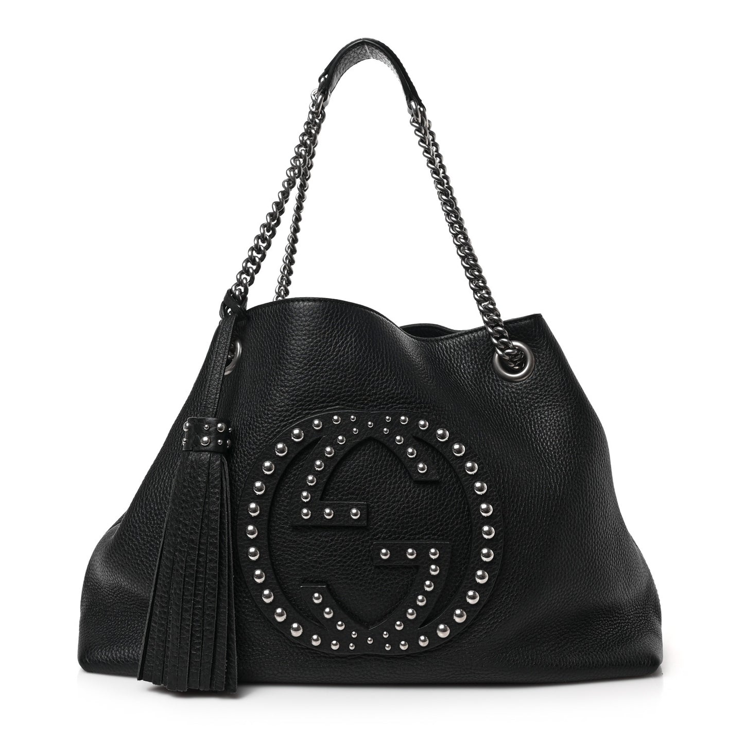 Pebbled Calfskin Studded Medium Soho Chain Shoulder Bag Black