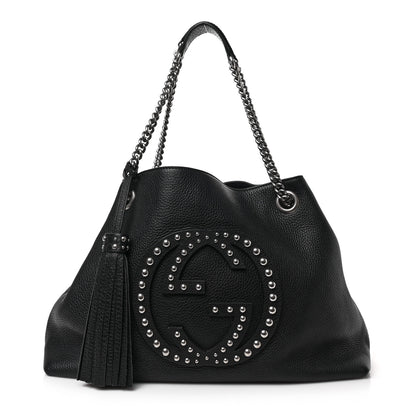 Gucci Pebbled Calfskin Studded Medium Soho Chain Shoulder Bag Black 1 of 9