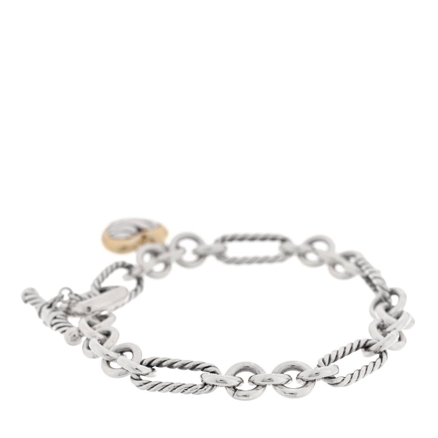 Sterling Silver 18k Yellow Gold Cable Heart Charm Bracelet