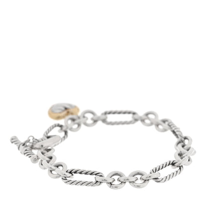 David Yurman Sterling Silver 18k Yellow Gold Cable Heart Charm Bracelet 2 of 3