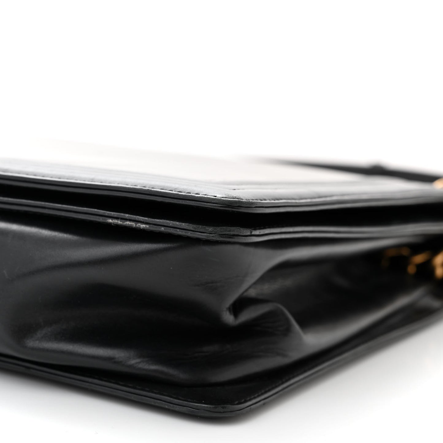 Glazed Calfskin Large Boy Flap Black