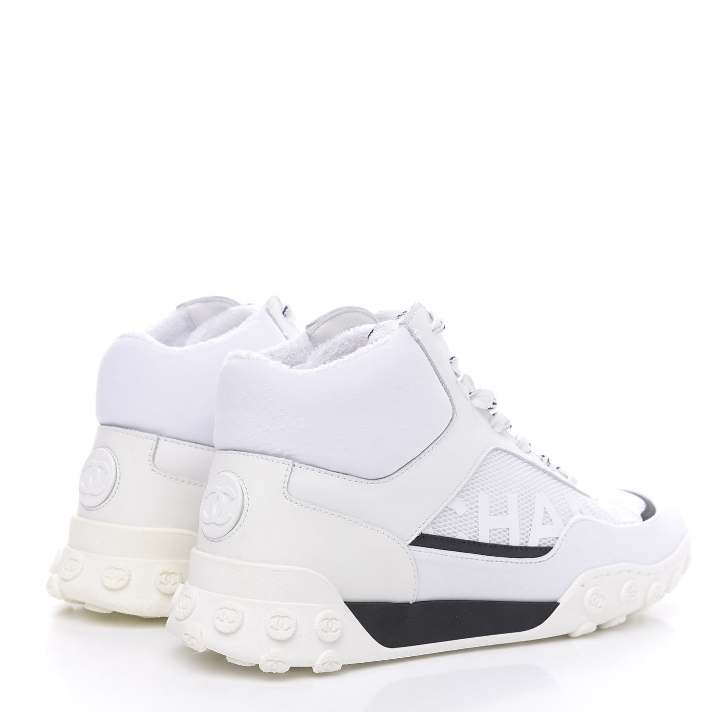 Calfskin Mesh Lycra Womens Logo High Top Sneakers 38 White