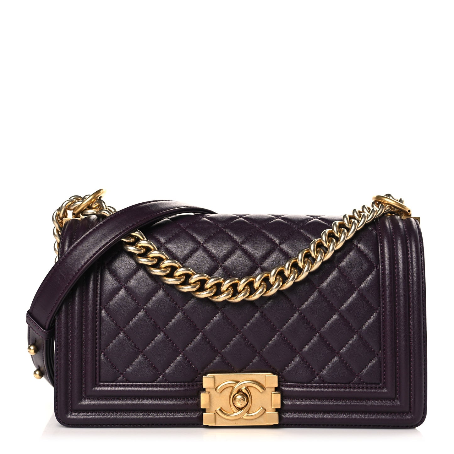 Lambskin Quilted Medium Boy Flap Purple
