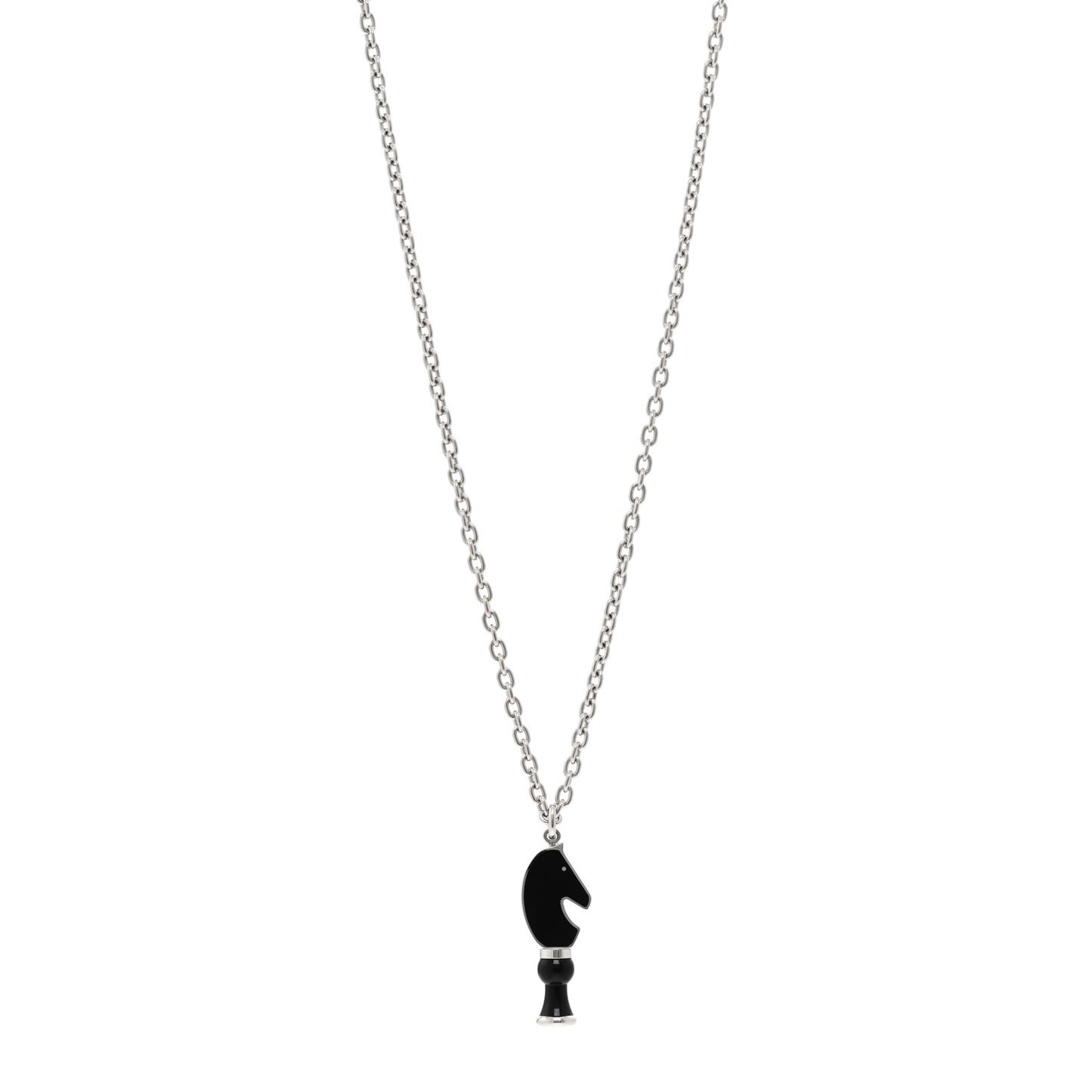 Palladium Enamel Cavalier Pendant Necklace Black