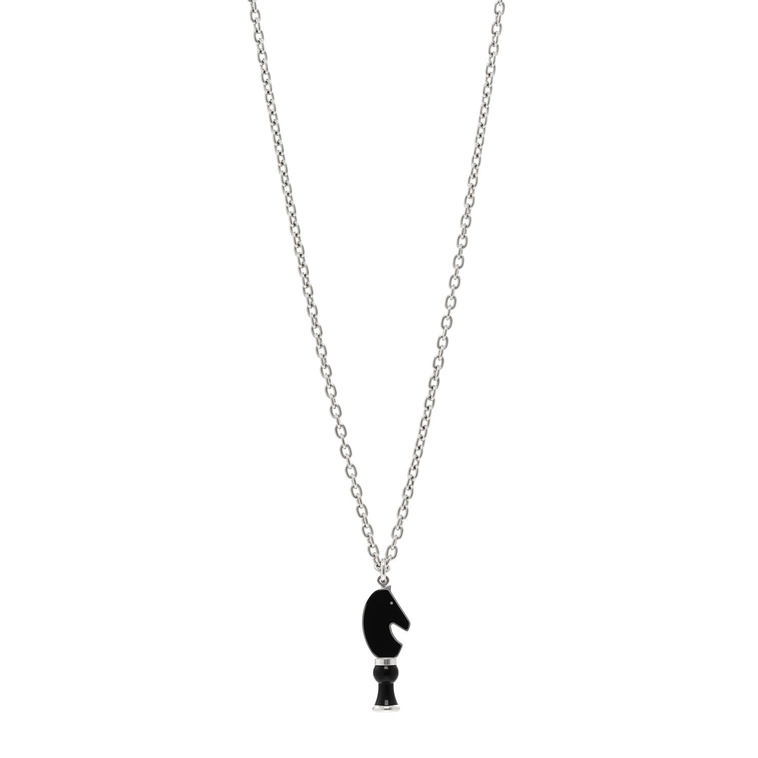 Hermes Palladium Enamel Cavalier Pendant Necklace Black 1 of 5