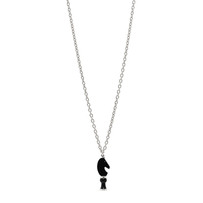 Hermes Palladium Enamel Cavalier Pendant Necklace Black 1 of 5