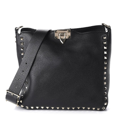 Valentino Garavani Pebbled Calfskin Small Rockstud Flip-Lock Messenger Bag Black 1 of 9