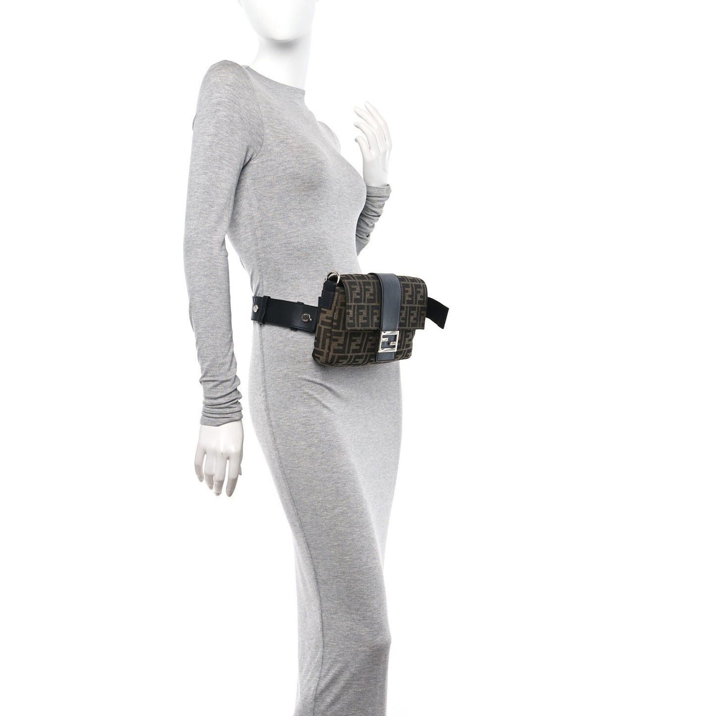 Fabric Jacquard FF 1974 Belt Baguette Bag Tobacco Moro Black