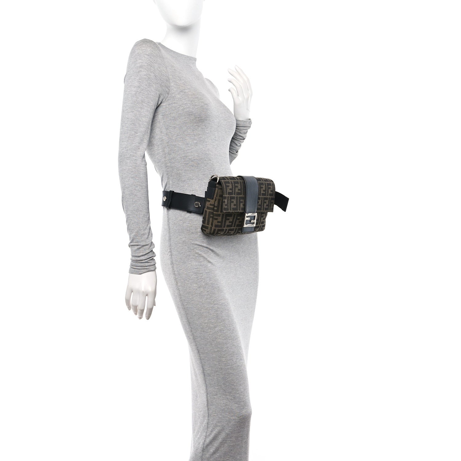 Fendi Fabric Jacquard FF 1974 Belt Baguette Bag Tobacco Moro Black 2 of 10