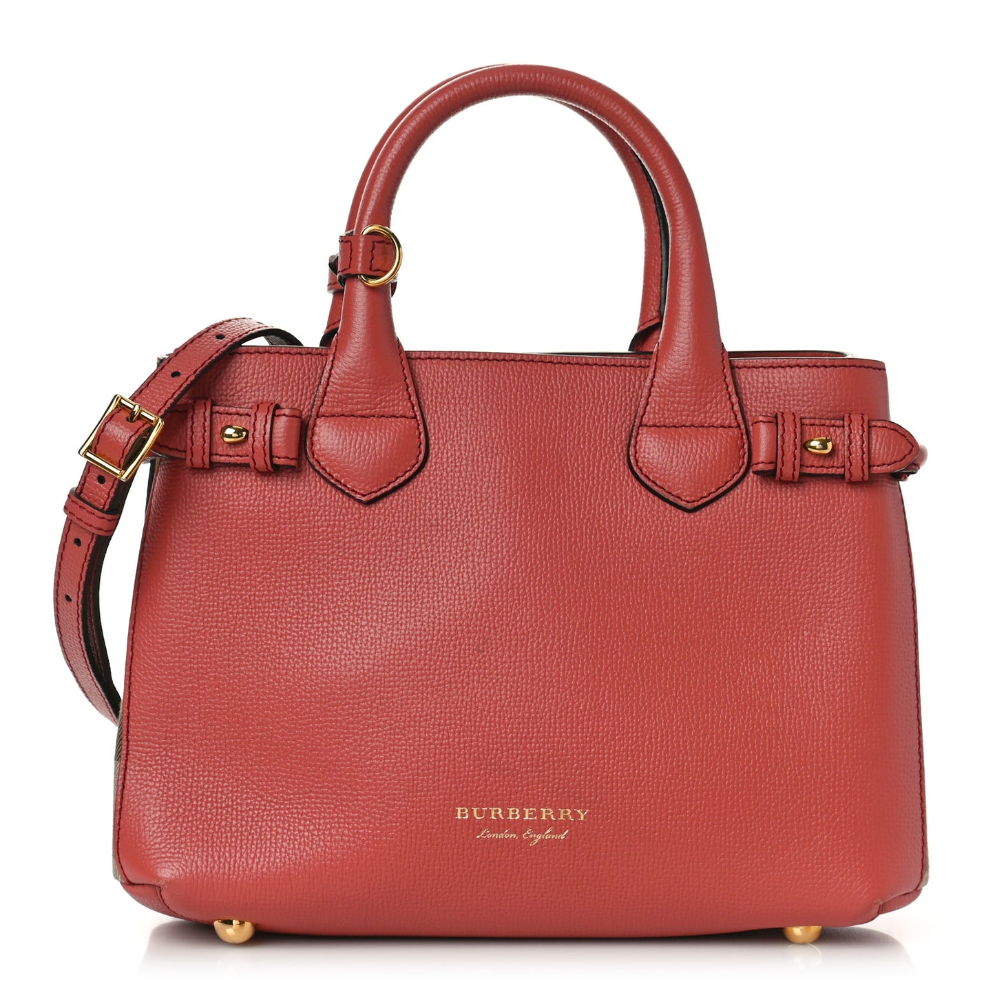 Derby Calfskin House Check Small Banner Tote Cinnamon Red