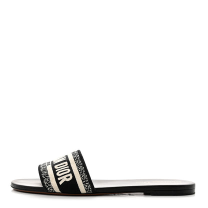 Christian Dior Canvas Embroidered Dway Mules Slide Sandals 40 Black 1 of 8