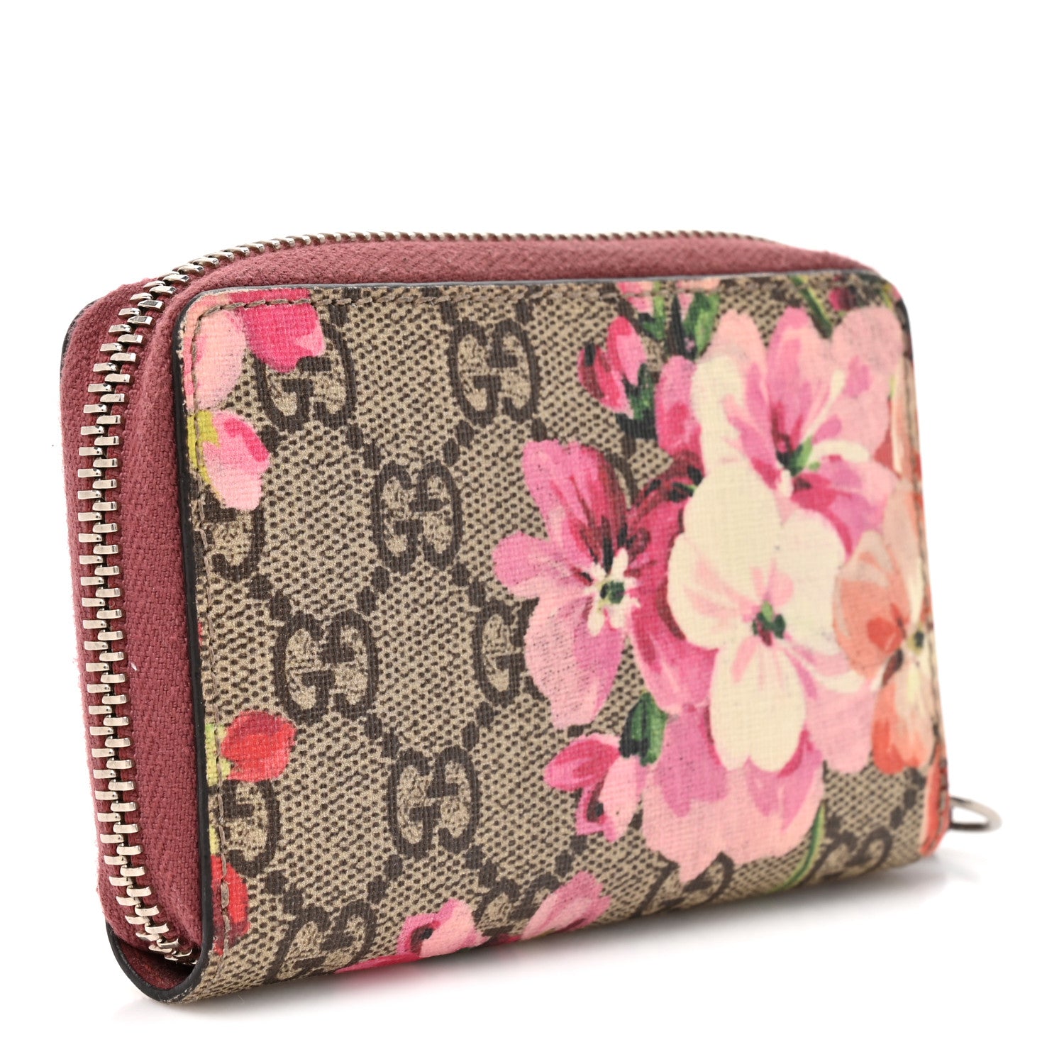 Gucci GG Supreme Monogram Blooms Zip Around Card Case Wallet Beige Multicolor Dry Rose 3 of 7